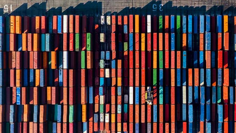 Aerial view of shipping containers in Industrial unit