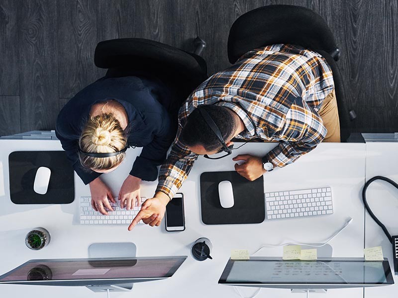 people working in the office, top view