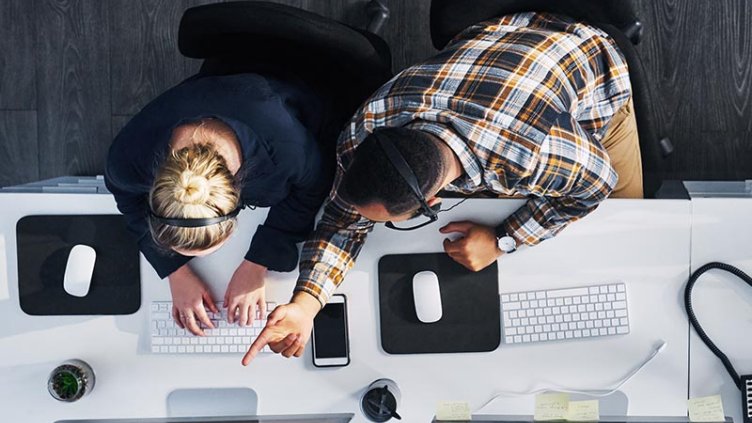 people working in the office, top view