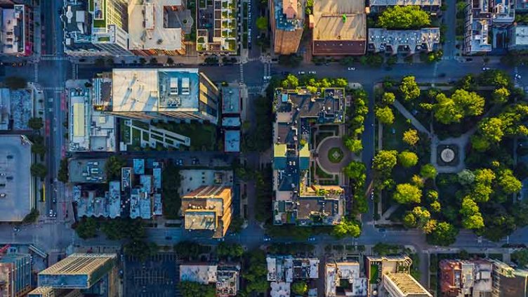 Aerial view of different apartment buildings