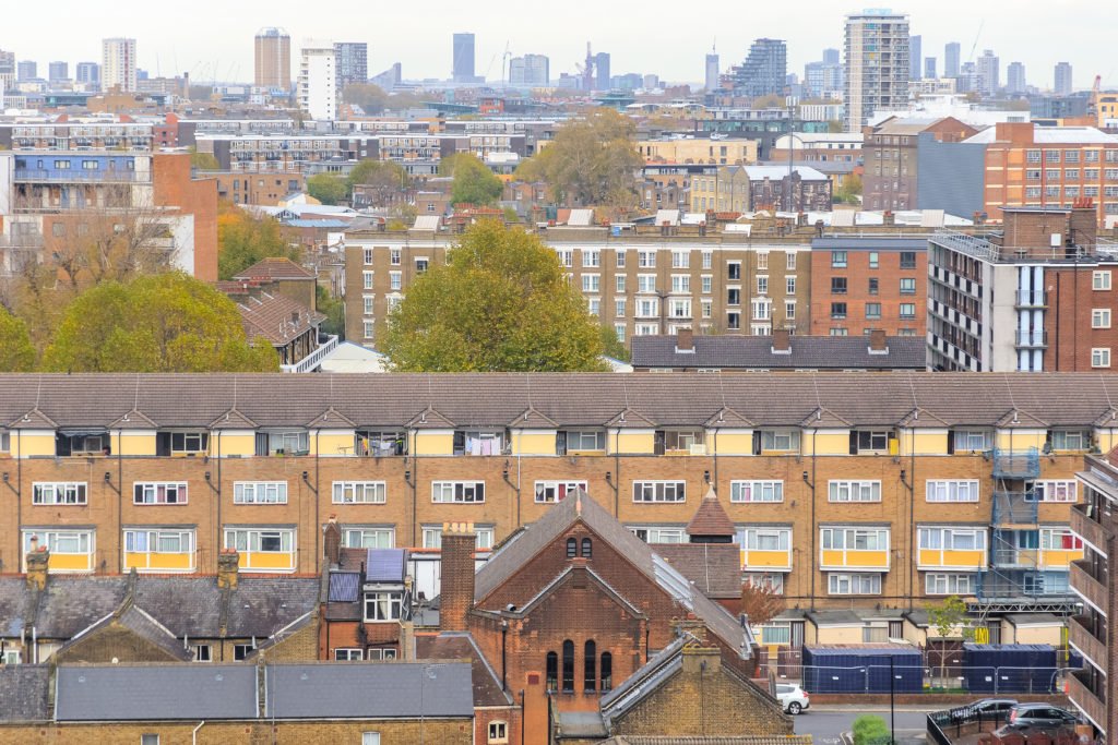 Aerial view of residential area in London, UK; Shutterstock ID 796300045